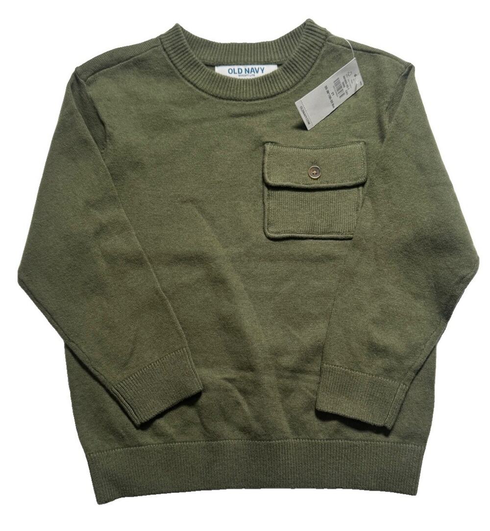 Old Navy SoSoft Lite Toddler Boys 2T Olive Green Crew Neck Sweater NWT Pocket